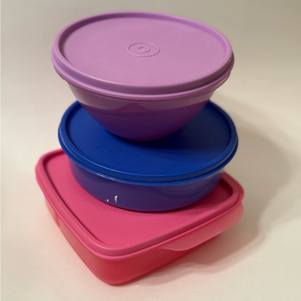 Tupperware Modular Bowls Set Of 3 Kitchen Food Storage Fridge Purple Pink